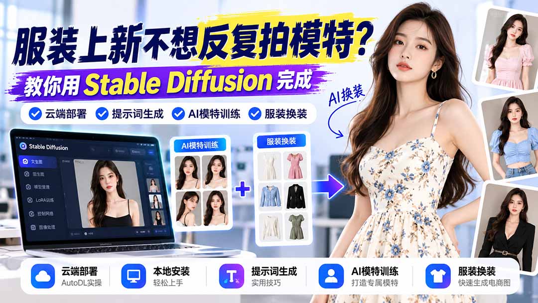 服装上新不想反复拍模特?教你用Stable Diffusion完成云端部署、提示词生成、AI模特训练与换装-宣源知识学堂