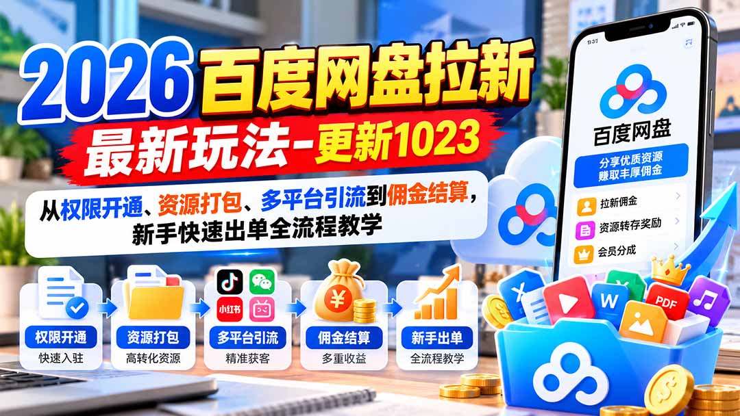 2026百度网盘拉新最新玩法-更新1023:从权限开通、资源打包、多平台引流到佣金结算,新手快速出单全流程教学-宣源知识学堂