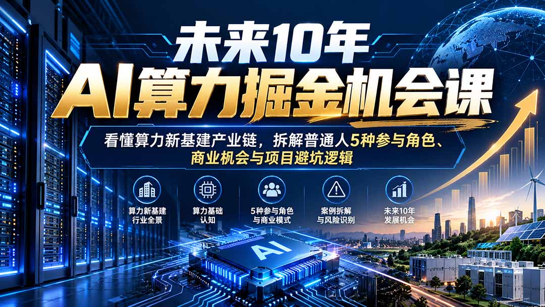未来10年AI算力掘金机会课：看懂算力新基建产业链，拆解普通人5种参与角色、商业机会与项目避坑逻辑-宣源知识学堂