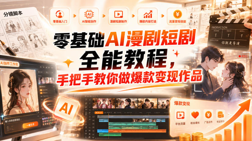 零基础AI漫剧短剧全能教程，从AI智能体搭建、文案脚本分镜、多平台AI生视频、剪映精修，覆盖全题材创作，手把手教你做爆款变现作品-宣源知识学堂