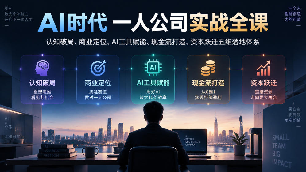 AI时代一人公司实战全课｜认知破局、商业定位、AI工具赋能、现金流打造、资本跃迁五维落地体系-宣源知识学堂