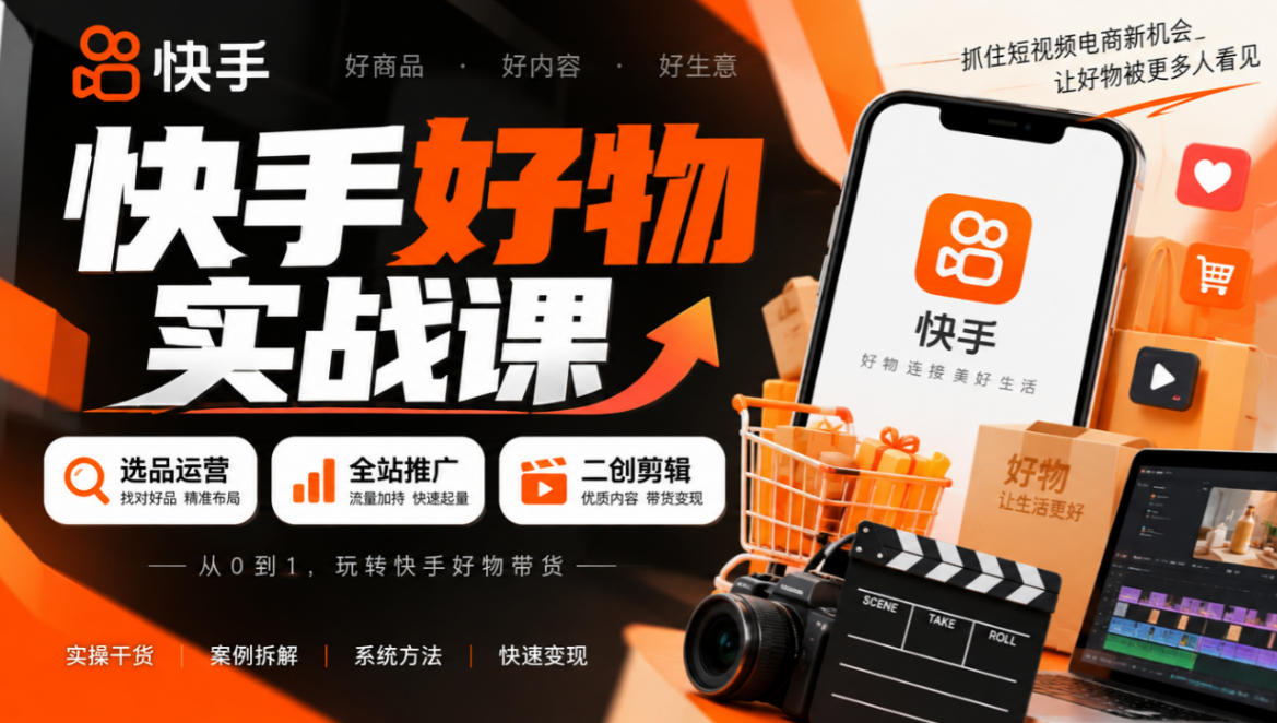快手好物实战课｜选品运营+全站推广+二创剪辑带货变现-宣源知识学堂