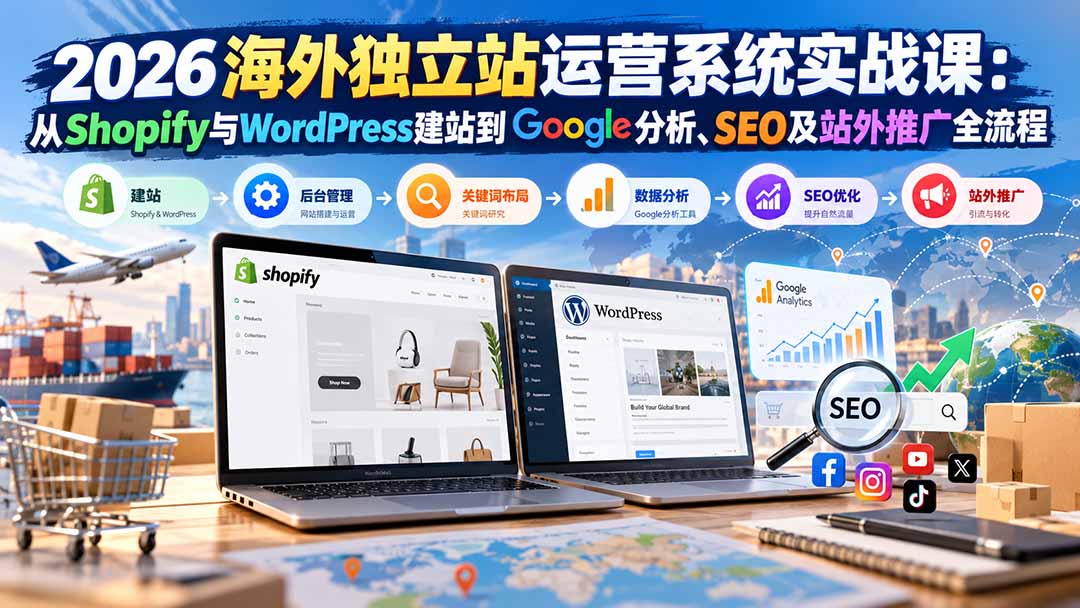 2026海外独立站运营系统实战课:从Shopify与WordPress建站到Google分析、SEO及站外推广全流程-宣源知识学堂
