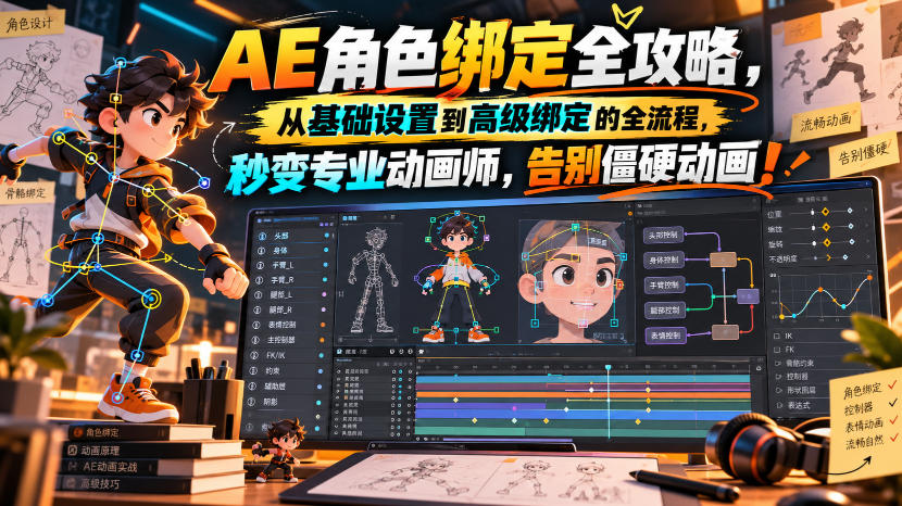【无水印】AE角色绑定全攻略，从基础设置到高级绑定的全流程，秒变专业动画师，告别僵硬动画！【原创双语字幕】-宣源知识学堂