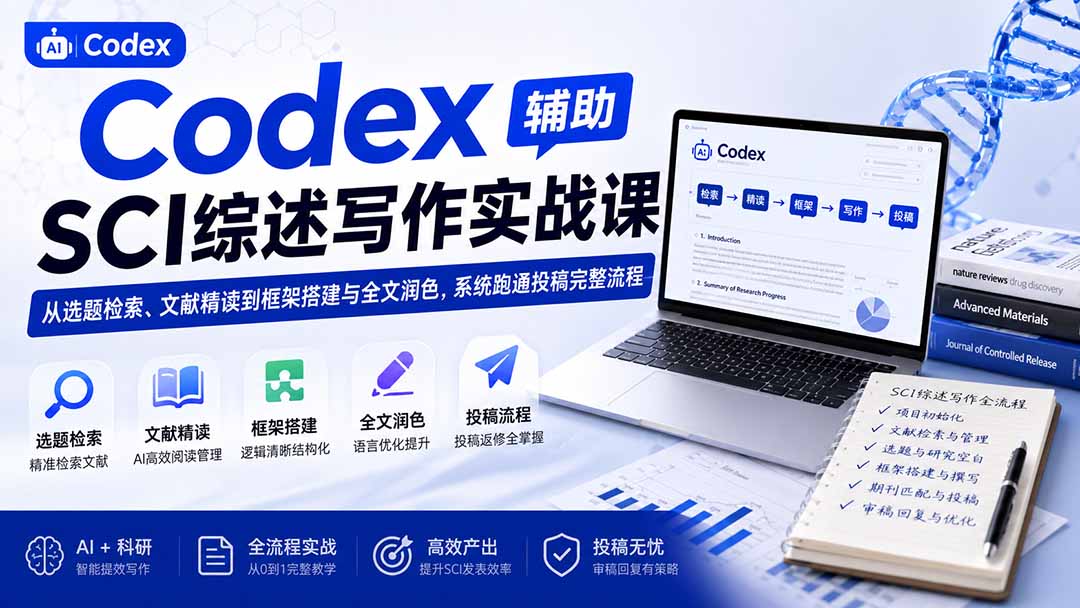 Codex辅助SCI综述写作实战课——从选题检索、文献精读到框架搭建与全文润色，系统跑通投稿完整流程-宣源知识学堂