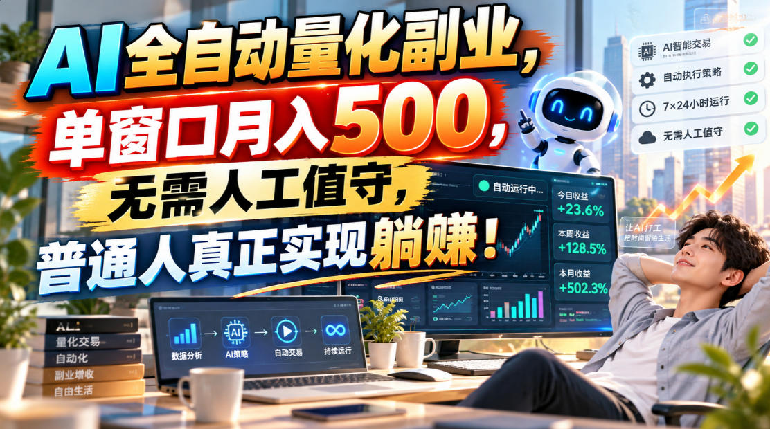 AI全自动量化副业，单窗口月入500，无需人工值守，普通人真正实现躺賺！-宣源知识学堂