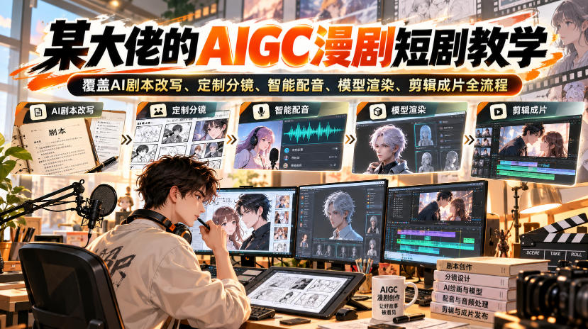 某大佬的AIGC漫剧短剧教学，覆盖AI剧本改写、定制分镜、智能配音、模型渲染、剪辑成片全流程-宣源知识学堂