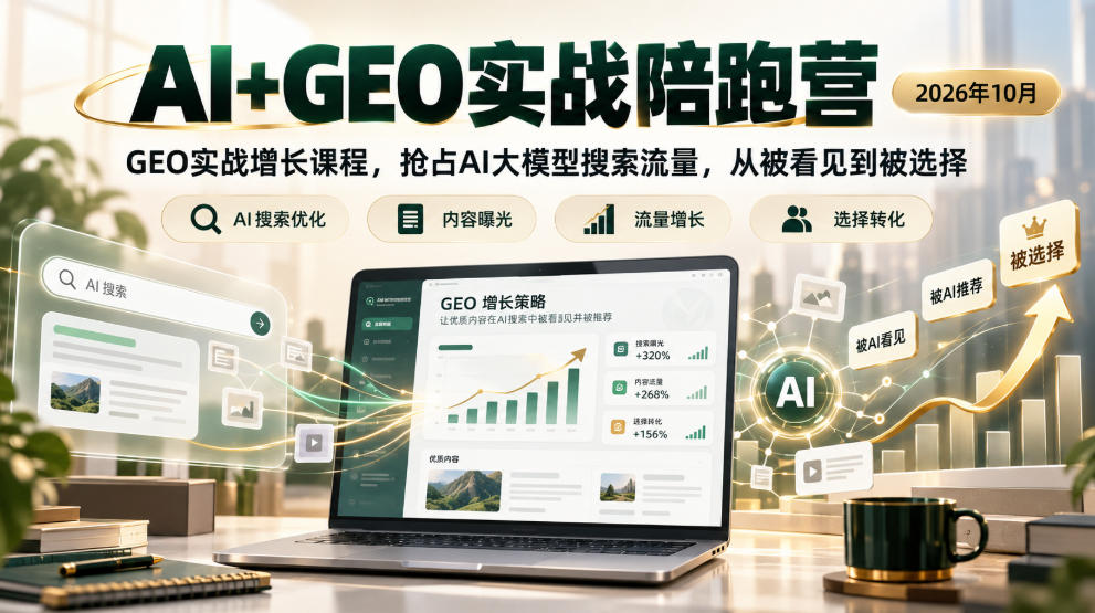 AI+GEO实战陪跑营2026年10月，GEO实战增长课程，抢占AI大模型搜索流量，从被看见到被选择-宣源知识学堂