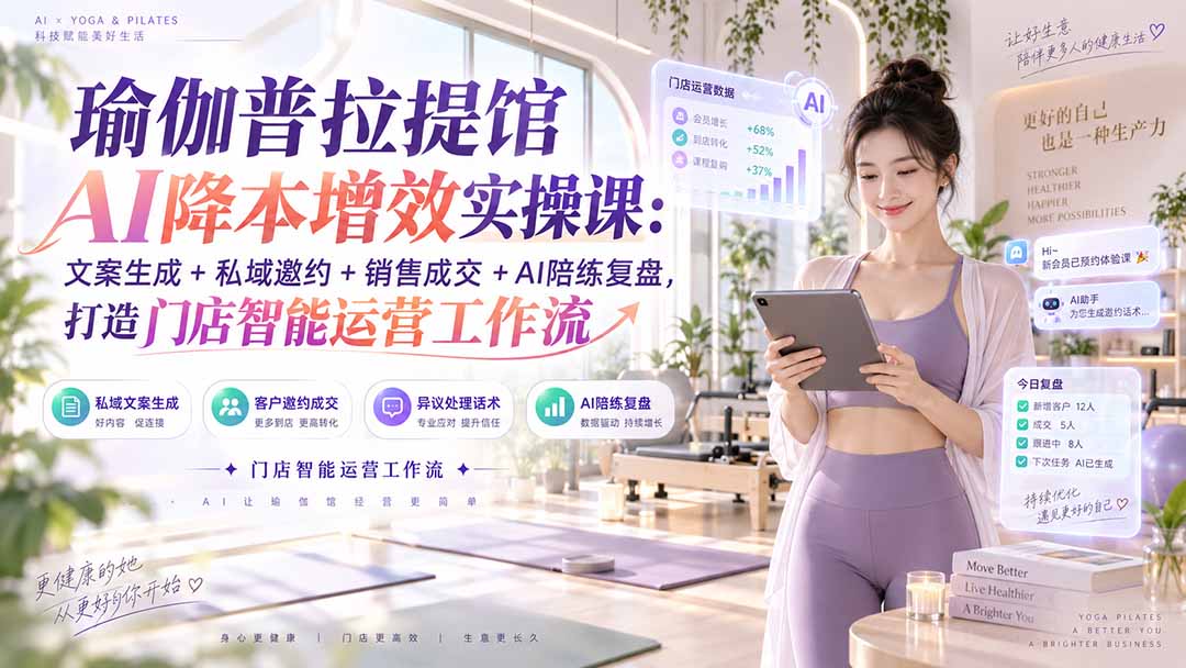 瑜伽普拉提馆AI降本增效实操课：文案生成+私域邀约+销售成交+AI陪练复盘，打造门店智能运营工作流-宣源知识学堂