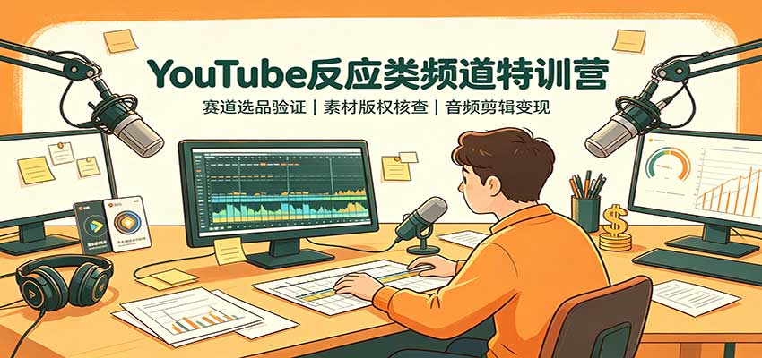 YouTube反应类频道特训营：赛道选品验证，素材版权核查，音频剪辑变现-宣源知识学堂