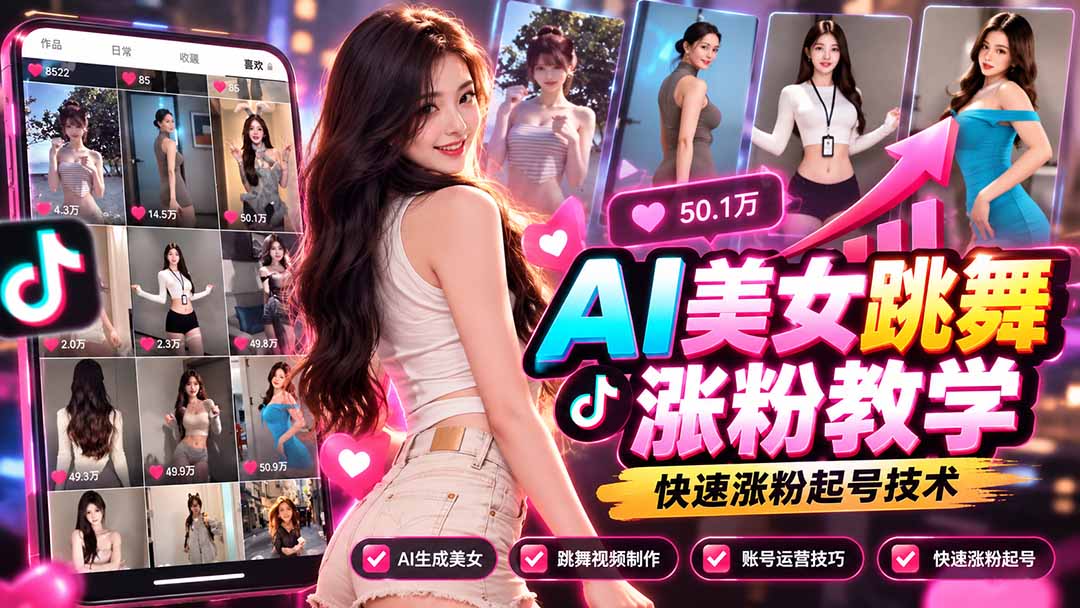 AI美女跳舞涨粉教学，AI生成美女，跳舞视频制作，账号运营与快速起号涨粉-宣源知识学堂