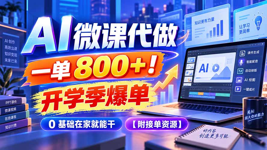 AI 微课代做，一单 800+！开学季爆单，0 基础在家就能干【附接单资源】-宣源知识学堂