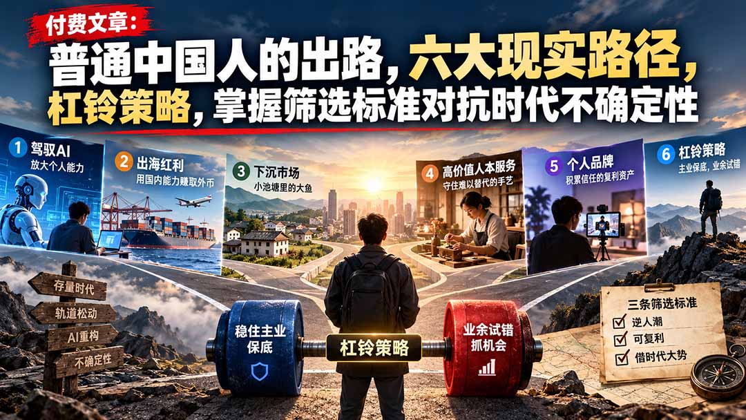 付费文章:普通中国人的出路,六大现实路径,杠铃策略,掌握筛选标准对抗时代不确定性-宣源知识学堂