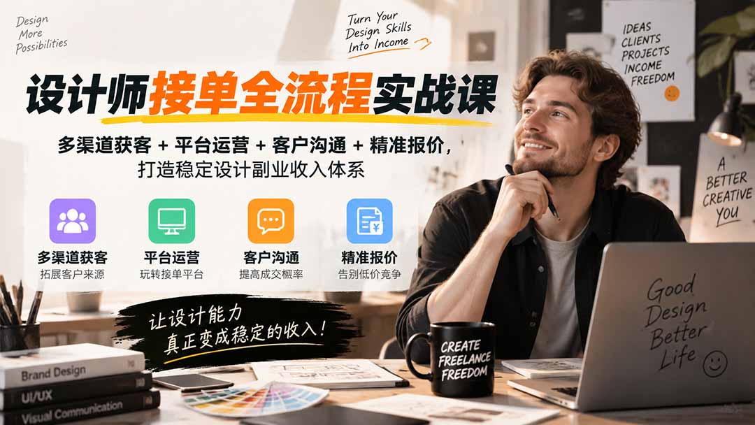 设计师接单全流程实战课-无水印|多渠道获客+平台运营+客户沟通+精准报价,打造稳定设计副业收入体系-宣源知识学堂
