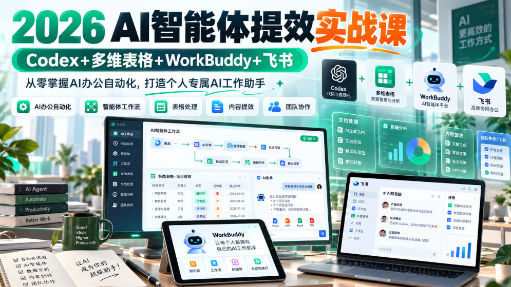 2026 AI智能体提效实战课：Codex+多维表格+WorkBuddy+飞书，从零掌握AI办公自动化，打造个人专属AI工作助手-宣源知识学堂