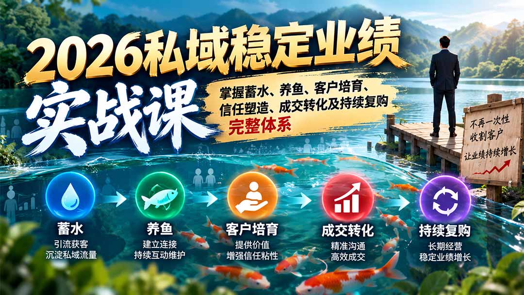 2026私域稳定业绩实战课：掌握蓄水、养鱼、客户培育、信任塑造、成交转化及持续复购完整体系-宣源知识学堂