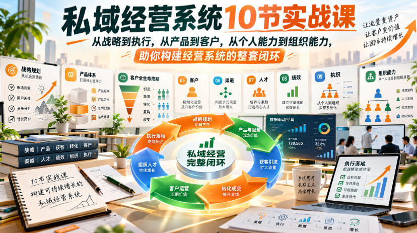 私域经营系统10节实战课，从战略到执行，从产品到客户，从个人能力到组织能力，助你构建经营系统的整套闭环-宣源知识学堂