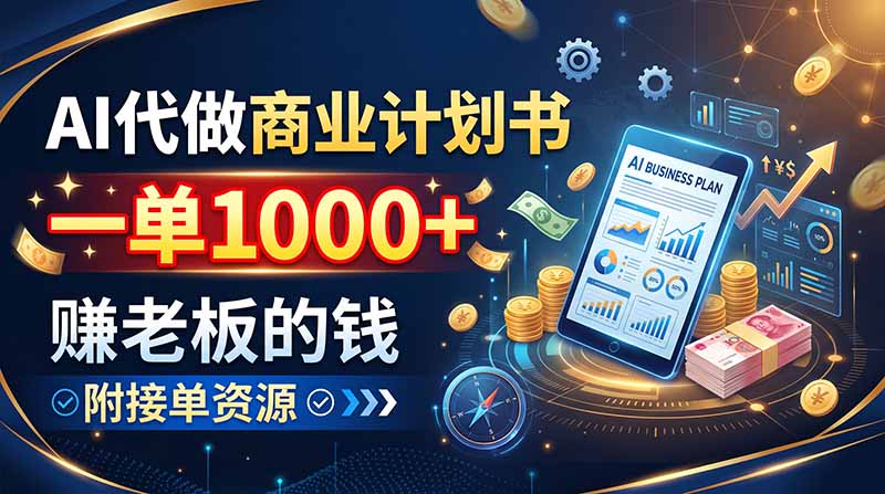 AI代做商业计划书，一单1000+，赚老板的钱，附接单资源-宣源知识学堂