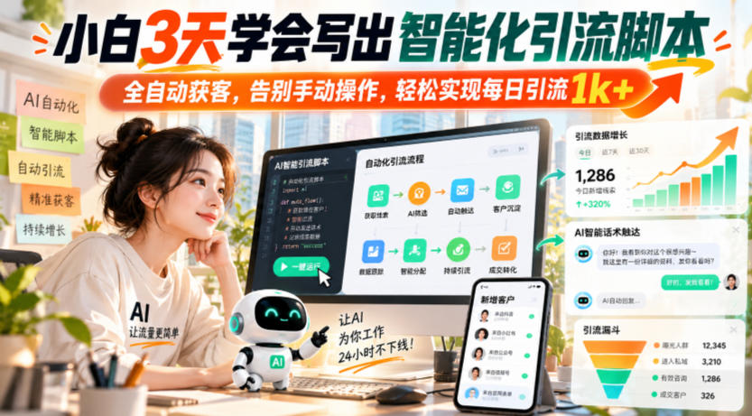 小白3天学会写出智能化引流脚本，全自动获客，告别手动操作，轻松实现每日引流1k+-宣源知识学堂
