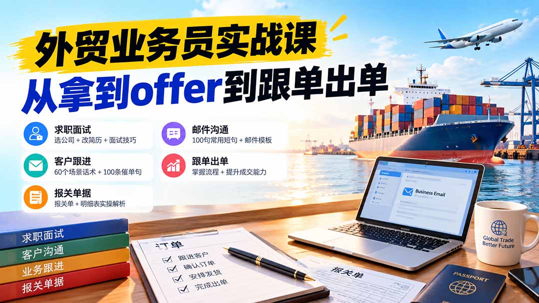 外贸业务员从求职到出单实战课:教你筛选优质公司、优化简历、应对面试、客户跟进催单及出口报关操作篇-宣源知识学堂