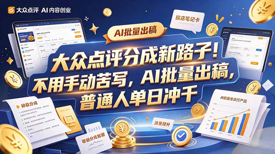 大众点评副业新玩法，工具提效解放双手，批量做笔记，单日可破千-宣源知识学堂