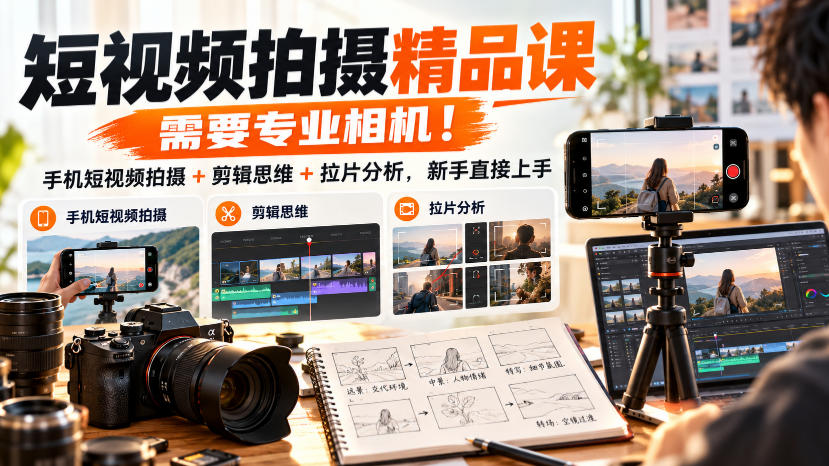 短视频拍摄精品课，需要专业相机！手机短视频拍摄+剪辑思维+拉片分析，新手直接上手-宣源知识学堂