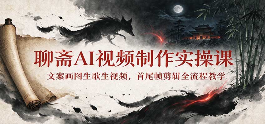 聊斋AI视频制作实操课:文案画图生歌生视频,首尾帧剪辑全流程教学-宣源知识学堂