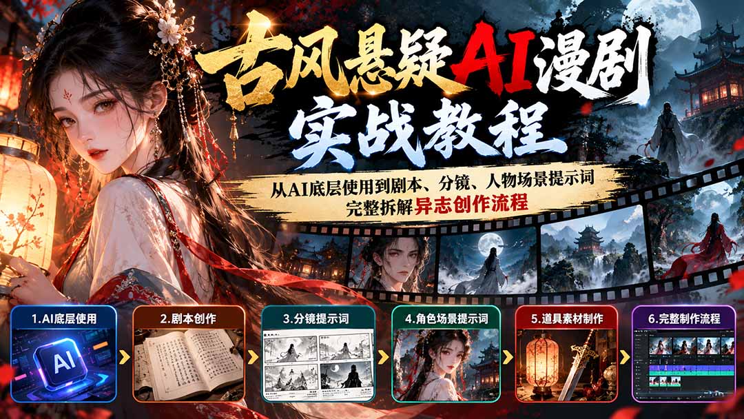 古风悬疑AI漫剧实战教程：从AI底层使用到剧本、分镜、人物场景提示词，完整拆解异志创作流程-宣源知识学堂