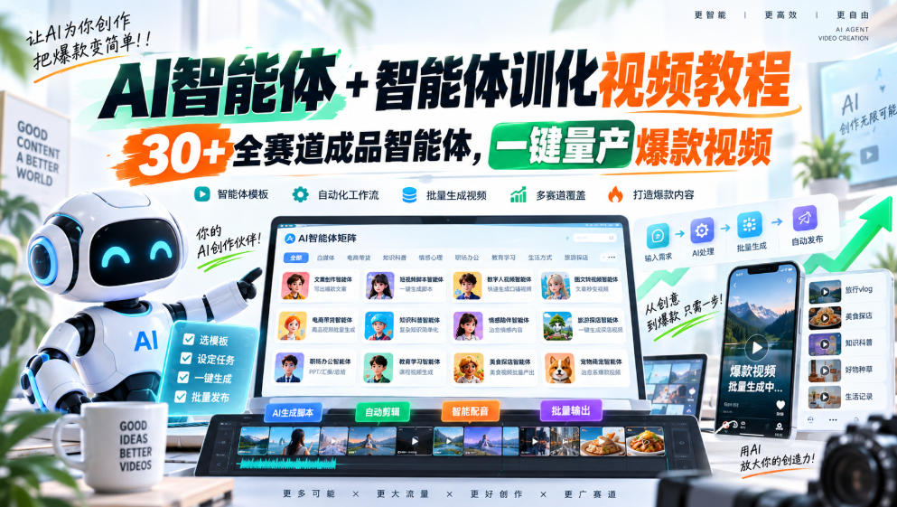 【无水印】AI智能体+智能体训化视频教程，30+全赛道成品智能体，一键量产爆款视频【更新】-宣源知识学堂