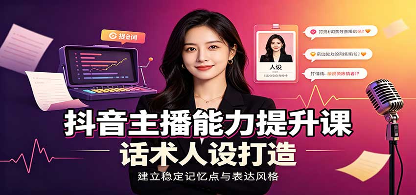抖音主播能力提升课:账号底层逻辑,直播间搭建调试,话术人设打造全套教学-宣源知识学堂