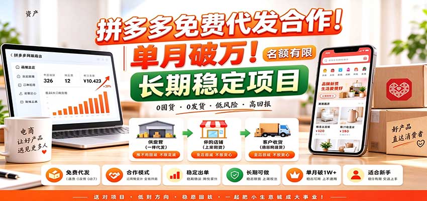 拼多多免费代发合作｜单月破万！长期稳定项目，名额有限-宣源知识学堂