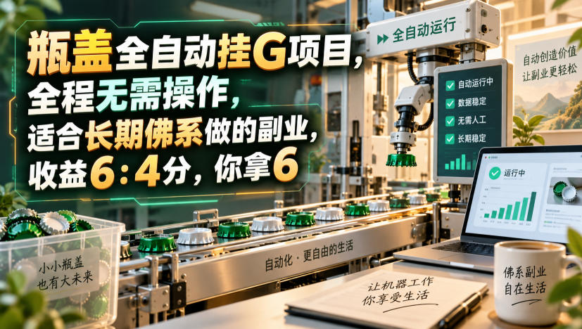 瓶盖全自动挂G项目，全程无需操作，适合长期佛系做的副业，收益6：4分，你拿6【揭秘】-宣源知识学堂