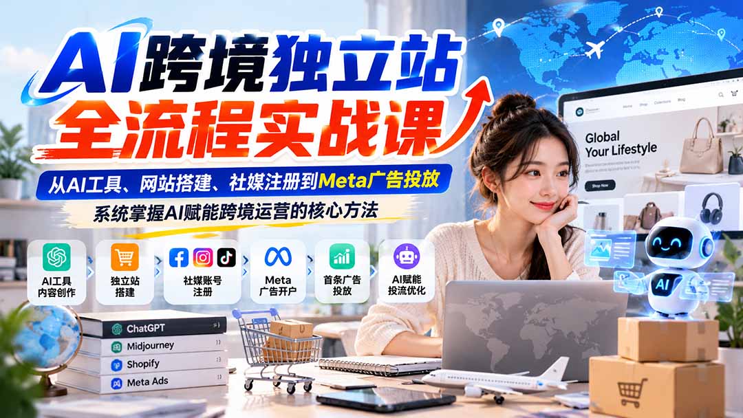 AI跨境独立站全流程实战课:从AI工具、网站搭建、社媒注册到Meta广告投放,系统掌握AI赋能跨境运营的核心方法-宣源知识学堂