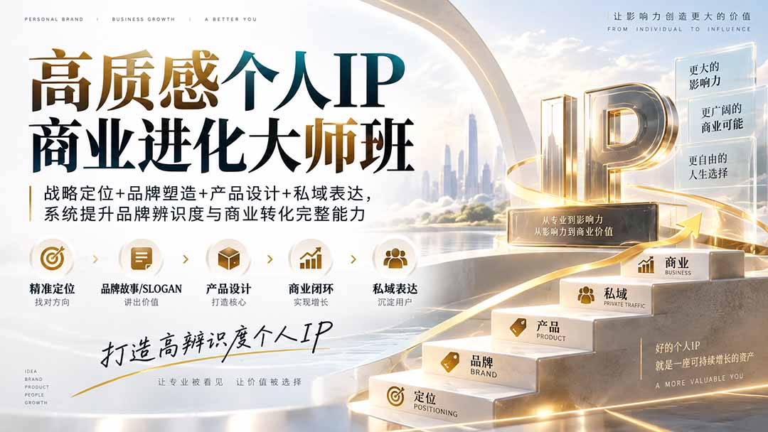 高质感个人IP商业进化大师班：战略定位+品牌塑造+产品设计+私域表达，系统提升品牌辨识度与商业转化完整能力-宣源知识学堂