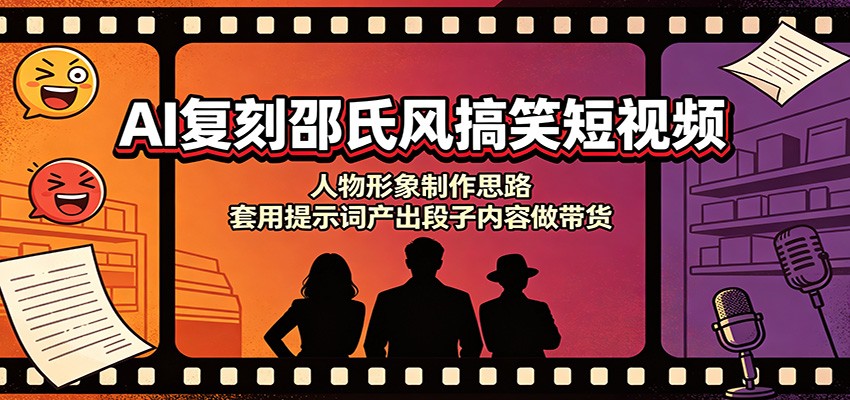 AI复刻邵氏风搞笑短视频:人物形象制作思路,套用提示词产出段子内容做带货-宣源知识学堂
