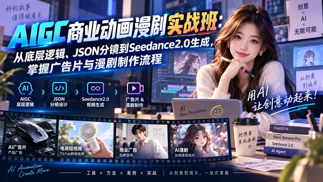 AIGC商业动画漫剧实战班-更新：从底层逻辑、JSON分镜到Seedance2.0生成，掌握广告片与漫剧制作流程-宣源知识学堂