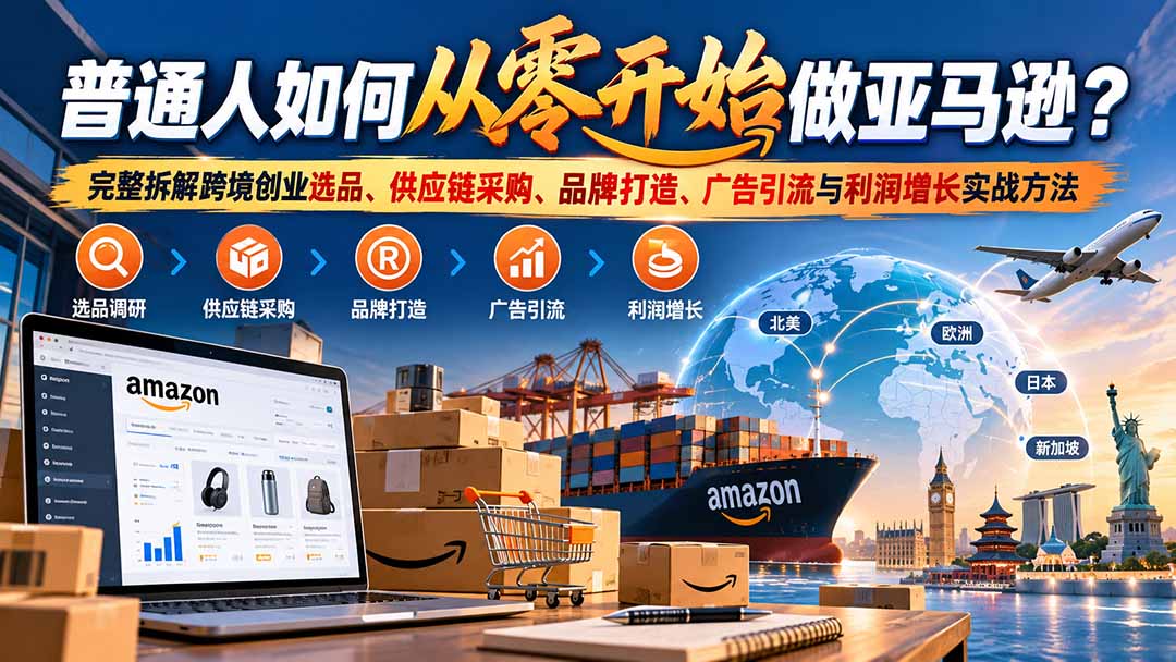 普通人如何从零开始做亚马逊？完整拆解跨境创业选品、供应链采购、品牌打造、广告引流与利润增长实战方法-宣源知识学堂