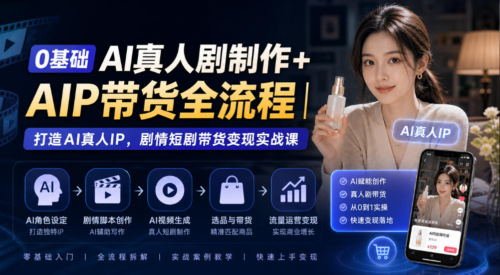 0基础AI真人剧制作+AIP带货全流程｜打造AI真人IP，剧情短剧带货变现实战课-宣源知识学堂