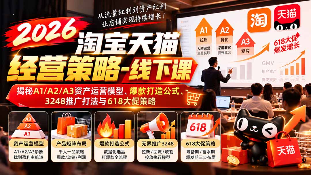 2026淘宝天猫经营策略-线下课：揭秘A1/A2/A3资产运营模型、爆款打造公式、3248推广打法与618大促策略-宣源知识学堂