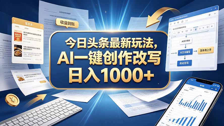 今日头条最新玩法，AI 一键创作改写，简单易上手，轻松日入 1000 +-宣源知识学堂