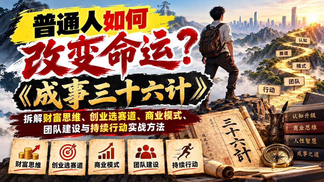 普通人如何改变命运?《成事三十六计》拆解财富思维、创业选赛道、商业模式、团队建设与持续行动实战方法-宣源知识学堂