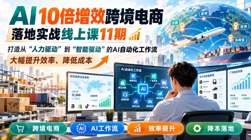 AI 10倍增效跨境电商落地实战线上课11期，打造从人力驱动到智能驱动的AI自动化工作流，大幅提升效率、降低成本-宣源知识学堂