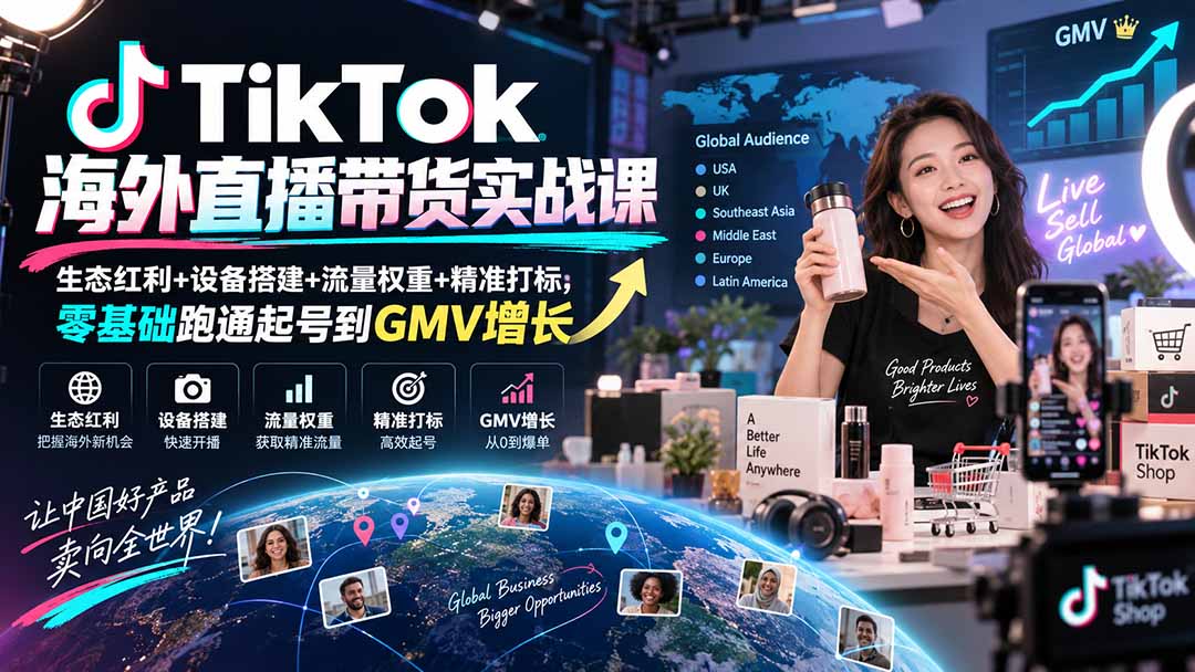 TikTok海外直播带货实战课|生态红利+设备搭建+流量权重+精准打标,零基础跑通起号到GMV增长-宣源知识学堂