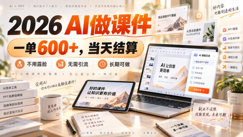 2026 AI做课件，一单600+，当天结算，不用露脸，无需引流，长期可做【揭秘】-宣源知识学堂