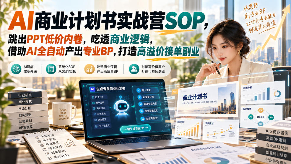 AI商业计划书实战营SOP，跳出PPT低价内卷，吃透商业逻辑，借助AI全自动产出专业BP，打造高溢价接单副业-宣源知识学堂