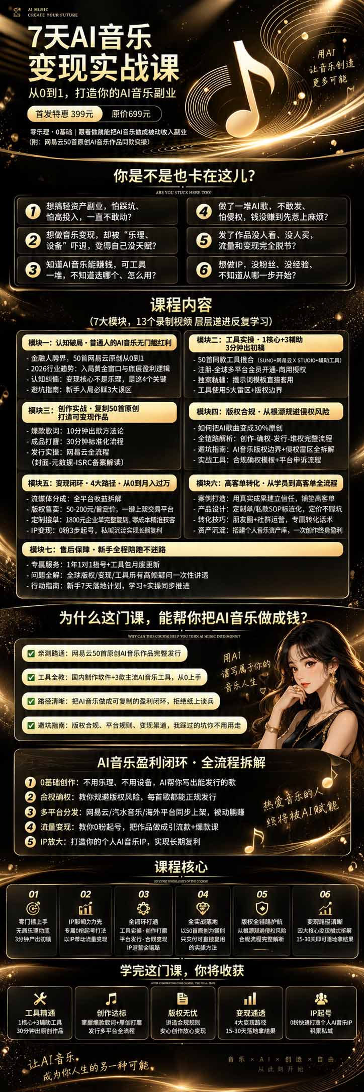 AI音乐创作变现营：零乐理掌握工具、歌词、人声、版权、发行及0粉起号变现，50—200元/首+月收益10000+-宣源知识学堂