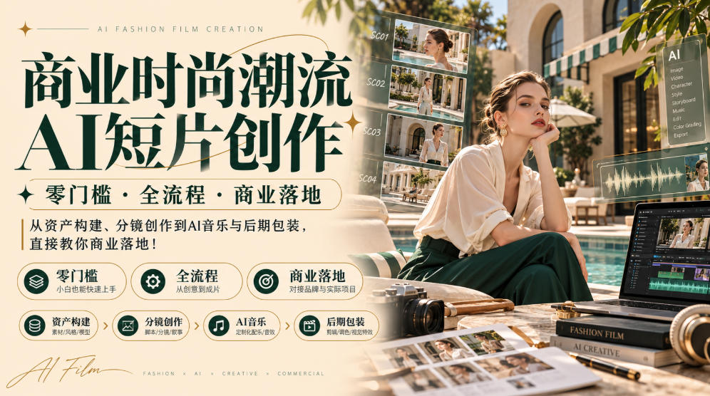 商业时尚潮流AI短片创作｜零门槛・全流程・商业落地，从资产构建、分镜创作到AI音乐与后期包装，直接教你商业落地！-宣源知识学堂