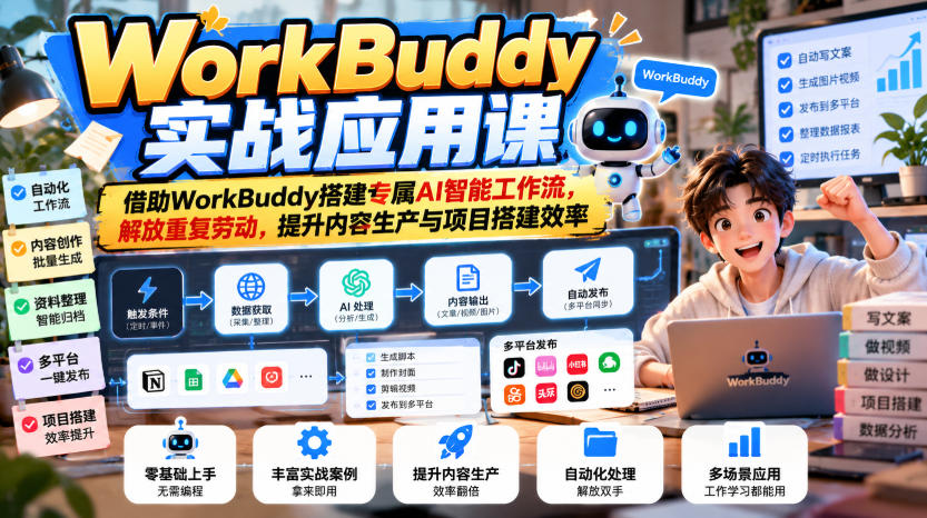WorkBuddy实战应用课，借助WorkBuddy搭建专属AI智能工作流，解放重复劳动，提升内容生产与项目搭建效率-宣源知识学堂