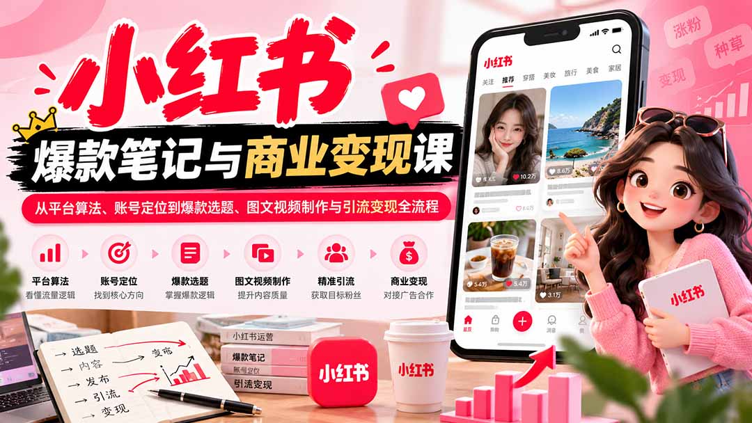 2026小红书爆款笔记与商业变现课:从平台算法、账号定位到爆款选题、图文视频制作与引流变现全流程-宣源知识学堂