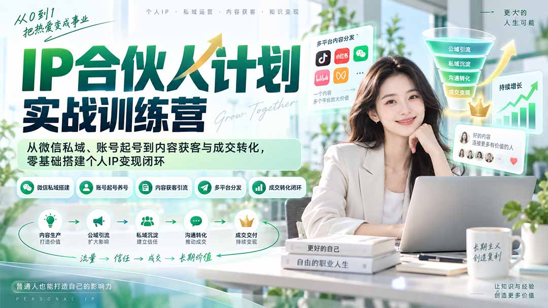 IP合伙人计划实战训练营-更新:从微信私域、账号起号到内容获客与成交转化,零基础搭建个人IP变现闭环-宣源知识学堂